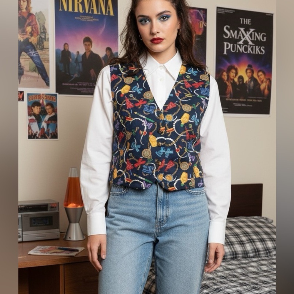 Lizsport 90s Colorful Patterned Vest Size 8